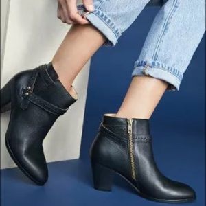 Anthropologie Side Buckle Leather Booties Size 38 EU Size 8M US